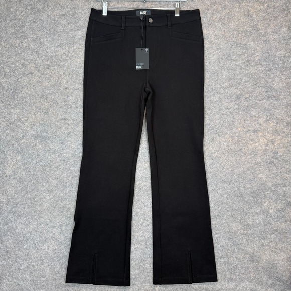 PAIGE Pants - Paige Winona High Rise Flare Bootcut Pants Womens 32 Front Slit Black Rayon Blen